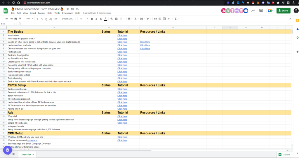 short form checklist 