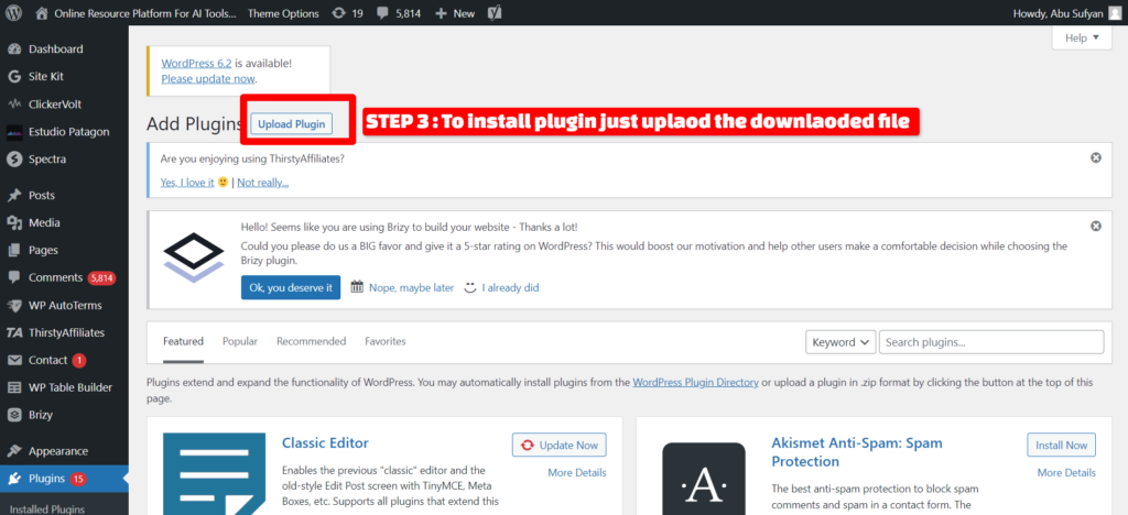 Upload Plugin snapshot